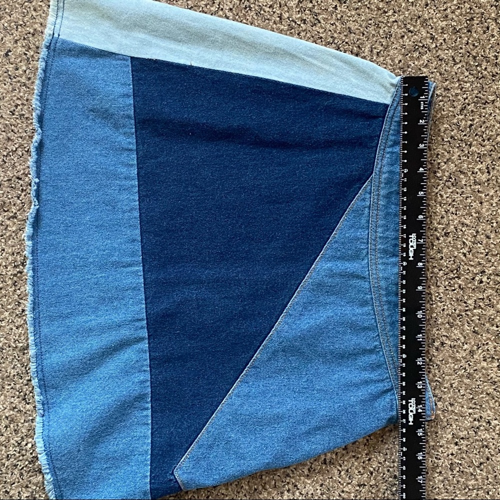 Life In Progress Color Block Denim Funky Mini Skir - Picture 4 of 7